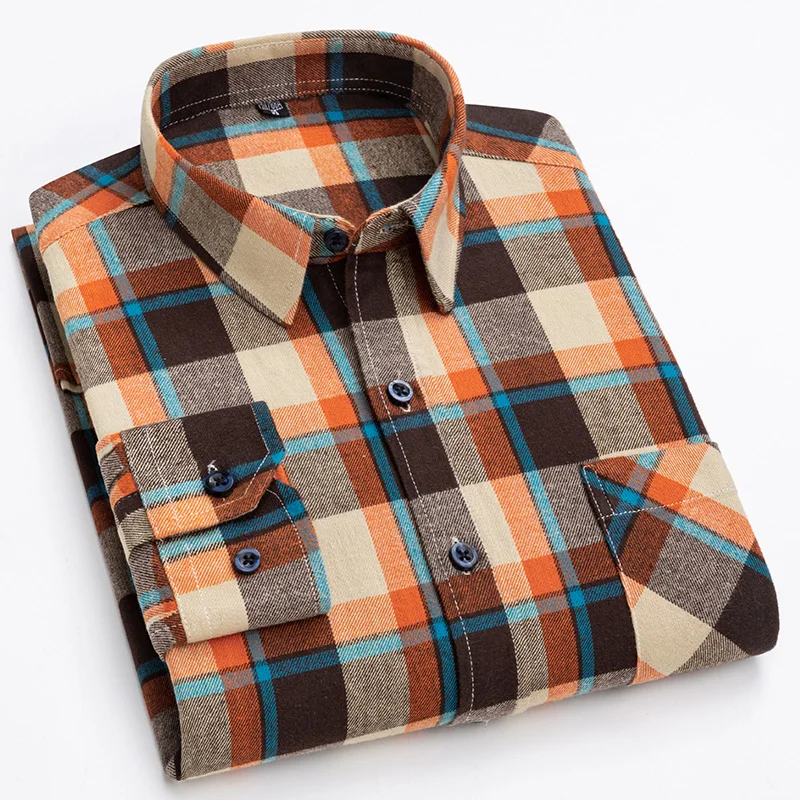 kf-S23f016f506fb4bef92faae9afdc46971L-New-Spring-Autumn-100-Cotton-Flannel-Plaid-Mens-Shirts-Casual-Long-Sleeve-Regular-Fit-Home-Dress